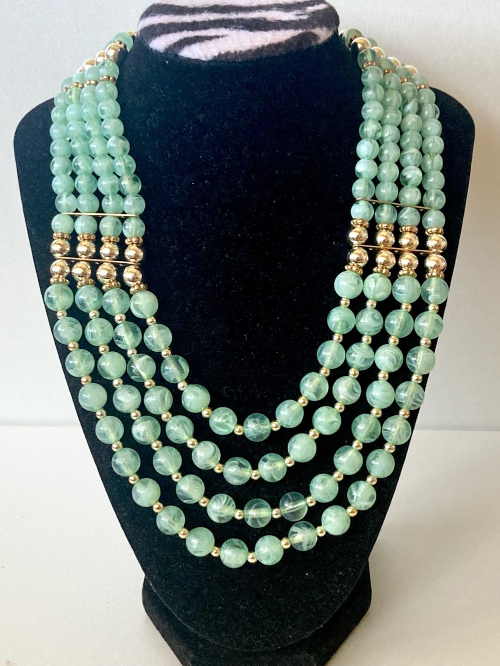 Multi-Strand Green Beaded preloved Necklace with Gold and silver tone Accents